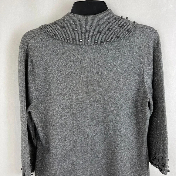 Once Again Women 3/4 Sleeve Metallic Cowl Neck Sweater Size M - Picture 7 of 7